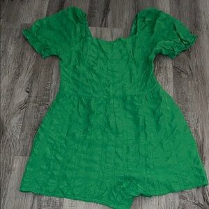 Green Puff Sleeve Romper with Square Neck measures M/L